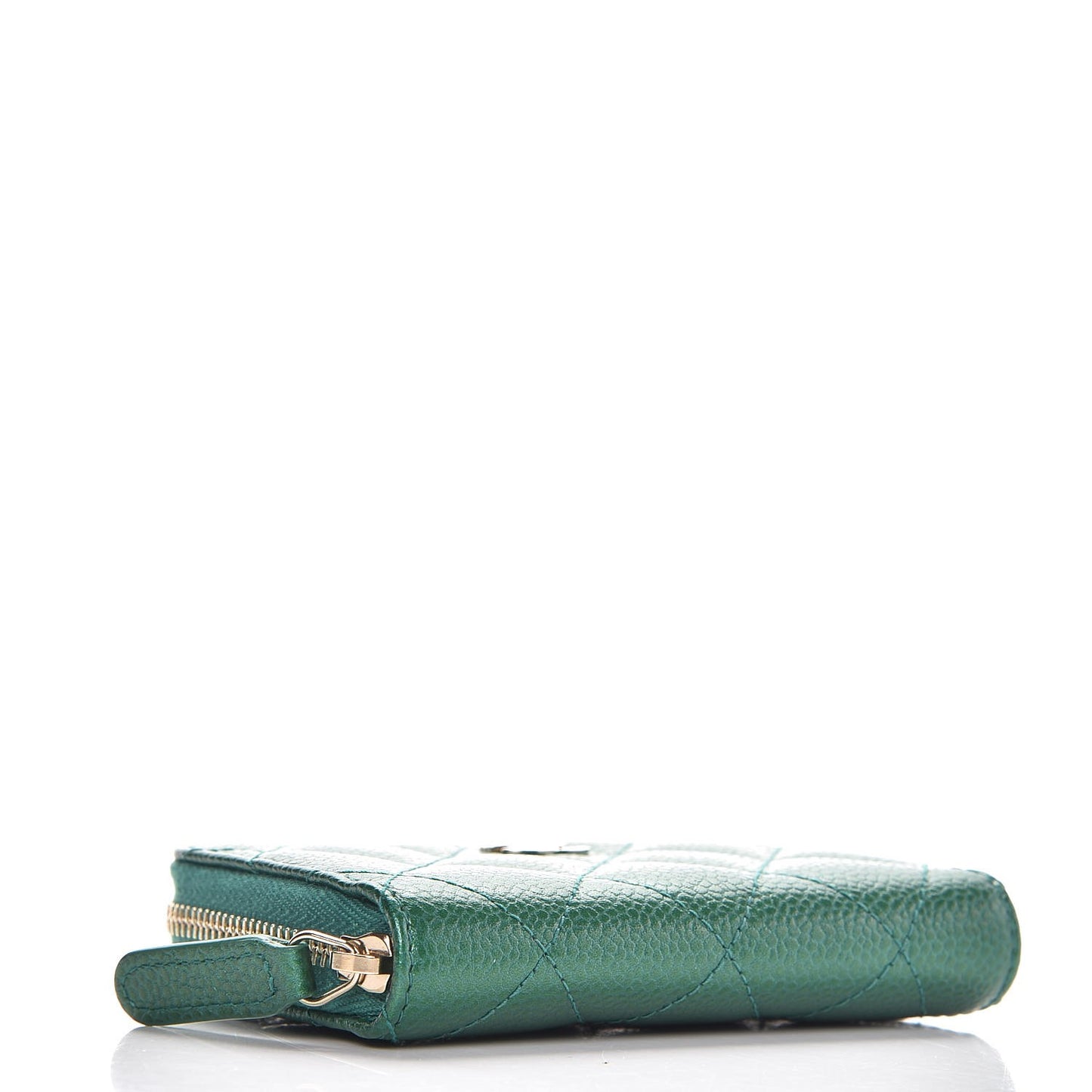 Metallic Caviar Quilted Zip Coin Purse Green