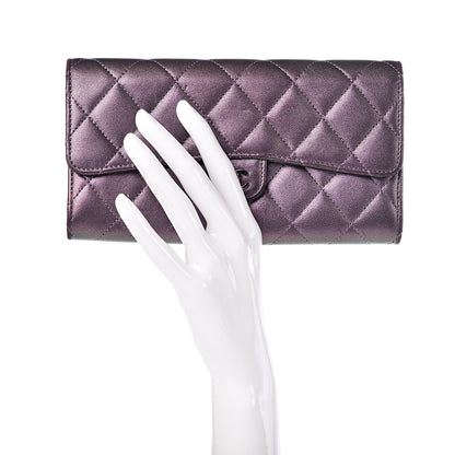 Chanel Iridescent Lambskin Quilted Large Gusset Flap Wallet Purple 2 of 13
