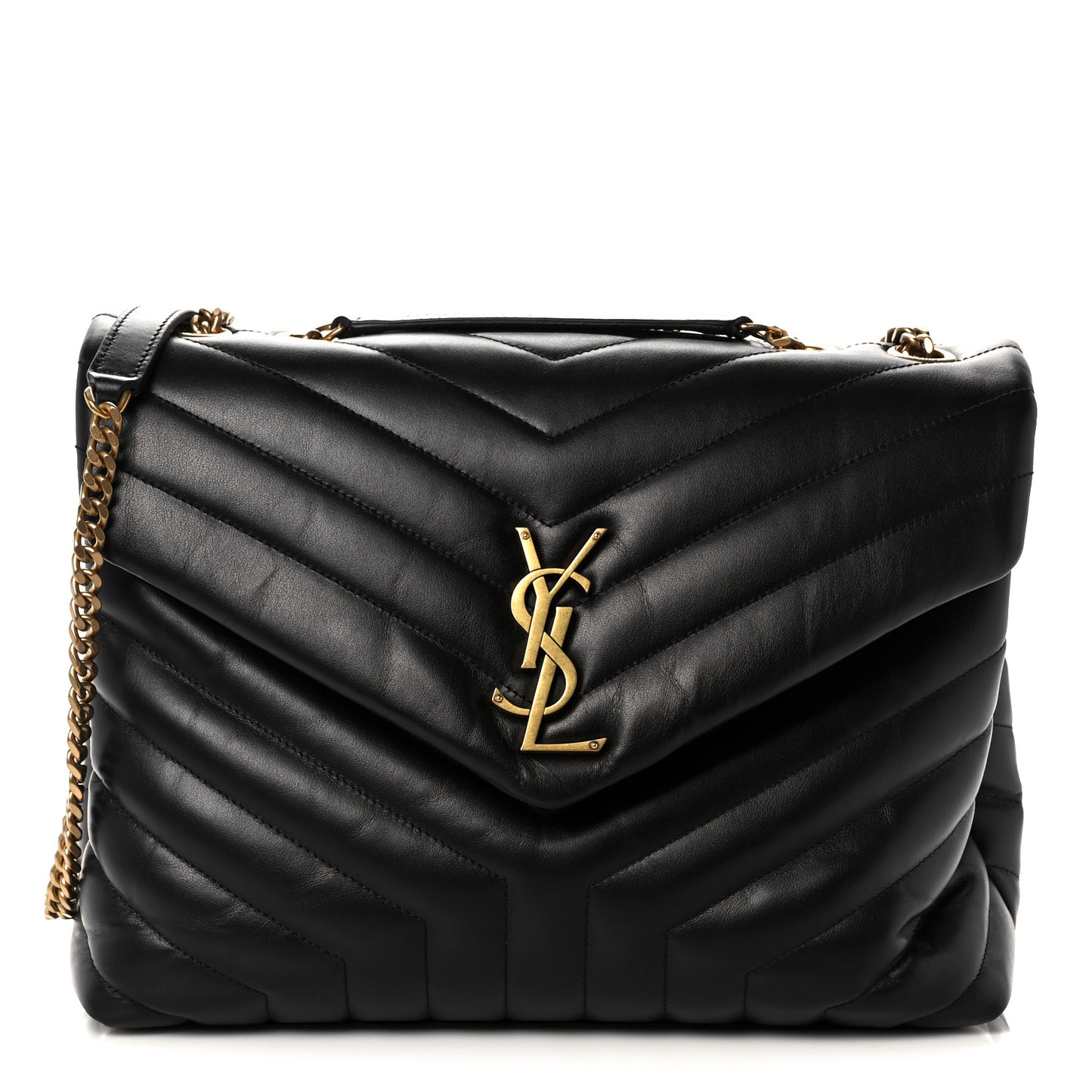 Calfskin Y Quilted Monogram Medium Loulou Chain Satchel Black