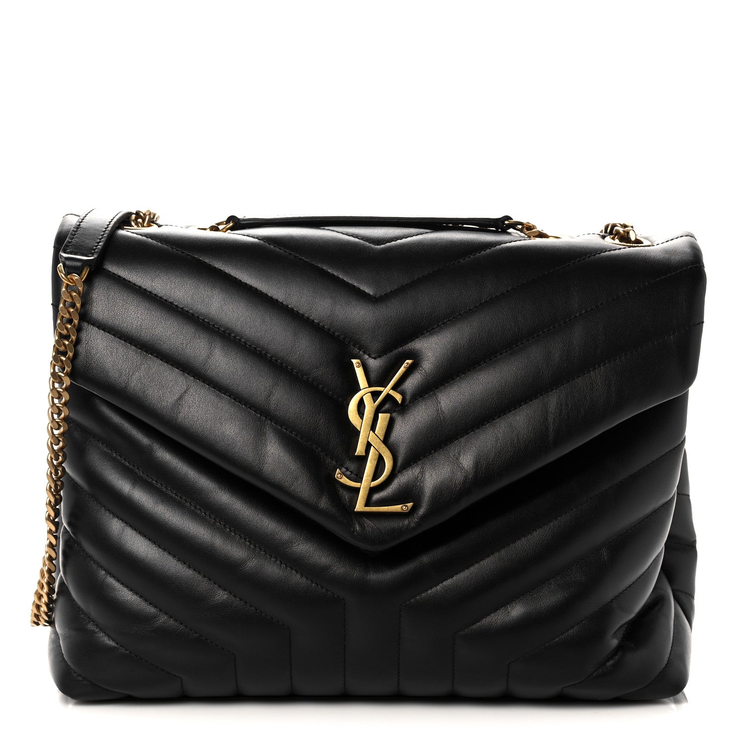 Saint Laurent Calfskin Y Quilted Monogram Medium Loulou Chain Satchel Black 1 of 9