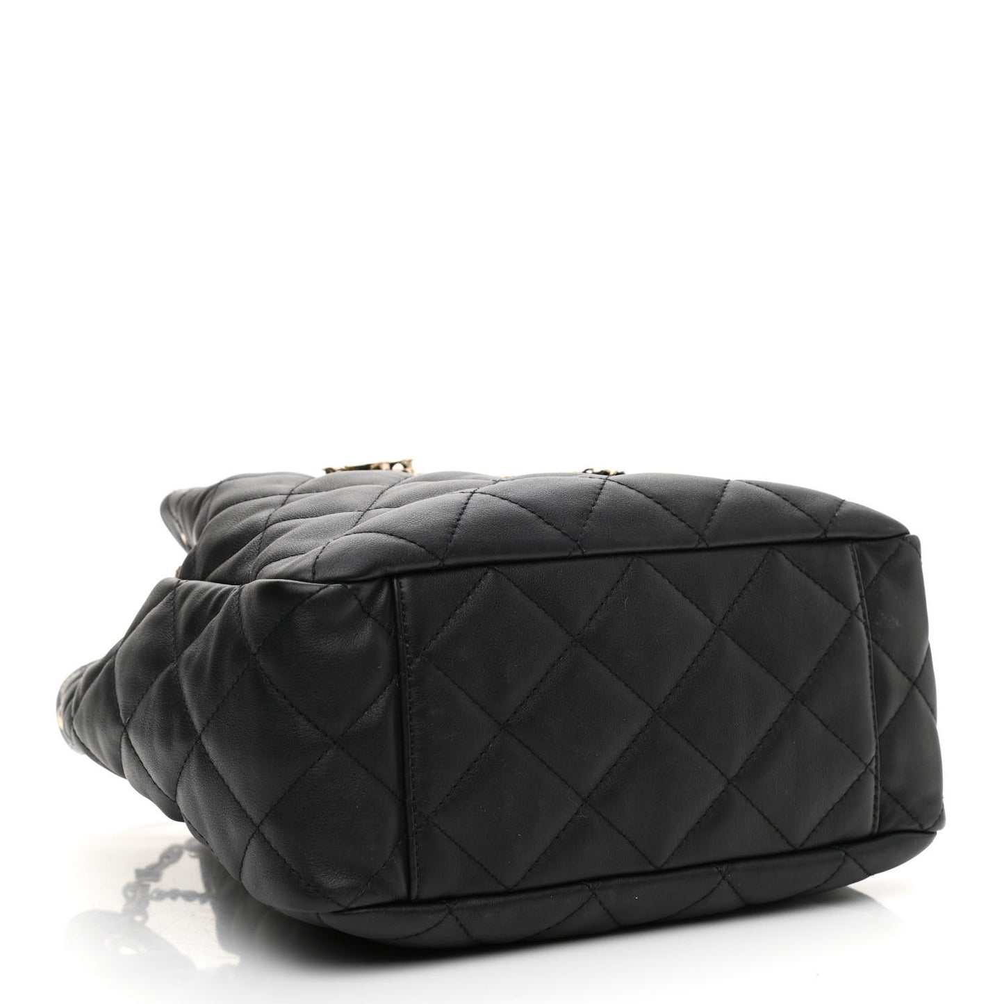Lambskin Quilted Chain Drawstring Bag Black