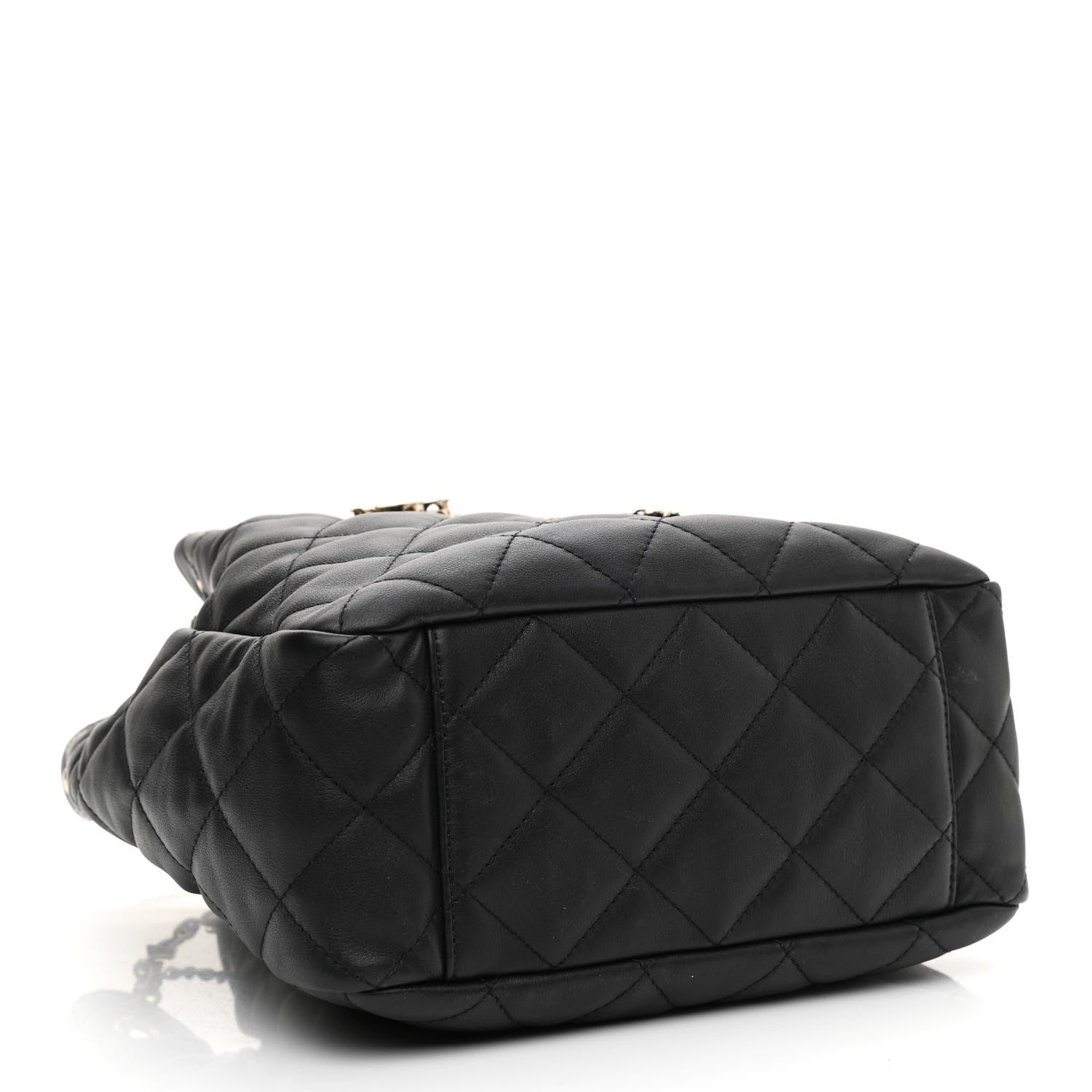 Chanel Lambskin Quilted Chain Drawstring Bag Black 4 of 9