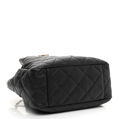 Chanel Lambskin Quilted Chain Drawstring Bag Black 4 of 9