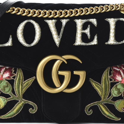 Gucci Velvet Matelasse Loved Embroidered Medium GG Marmont Shoulder Bag Black 10 of 10