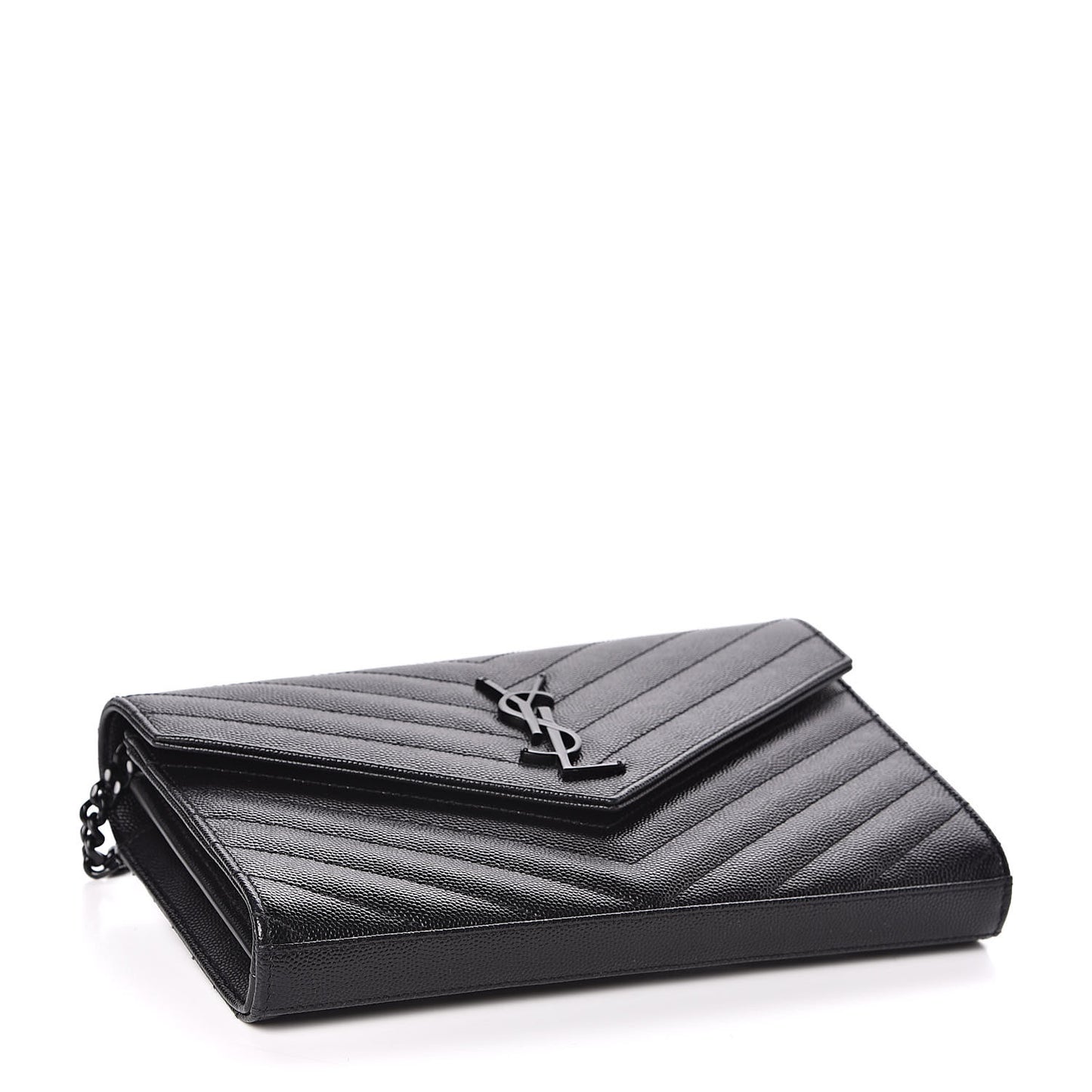 Grain De Poudre Matelasse Chevron Monogram Chain Wallet Black