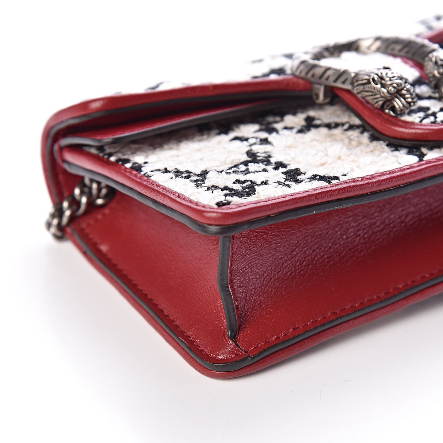 Tweed GG Monogram Super Mini Dionysus Shoulder Bag White Black Romantic Cherry