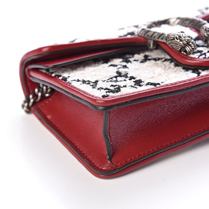 Gucci Tweed GG Monogram Super Mini Dionysus Shoulder Bag White Black Romantic Cherry 8 of 10