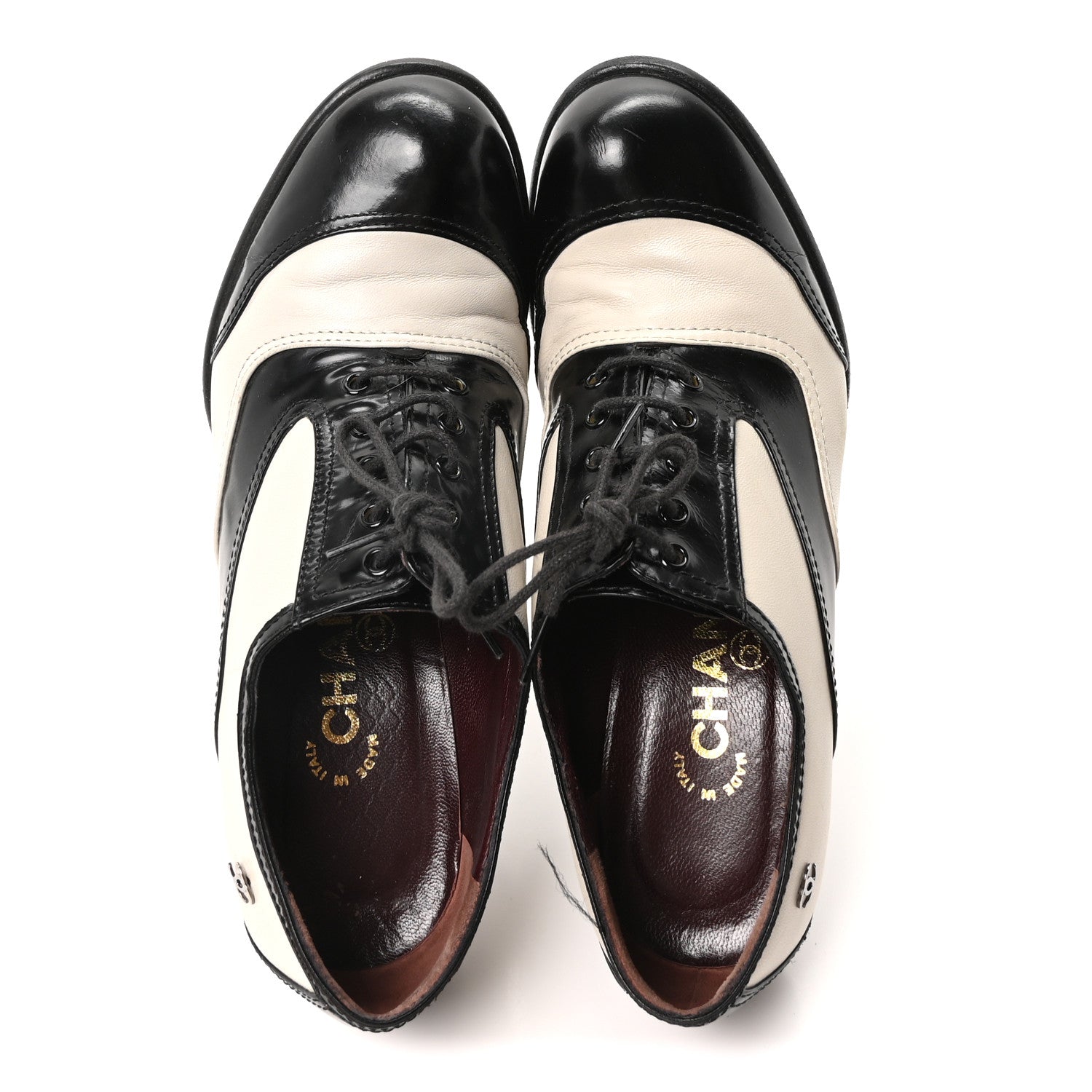 Chanel Calfskin Oxford Lace Up Booties 36 Black Beige 4 of 16