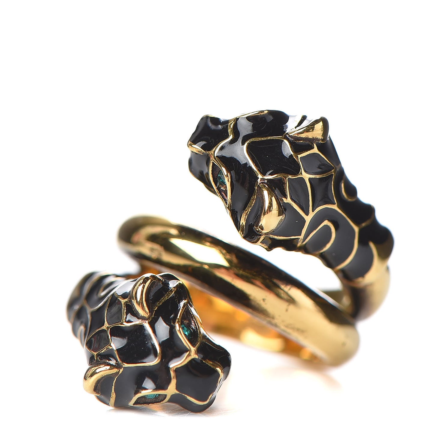 Enamel Swarovski Crystal Tiger Head Ring 14 Aged Gold