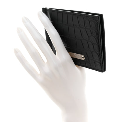 Saint Laurent Calfskin Crocodile Embossed Bill Clip Card Case Black 2 of 7