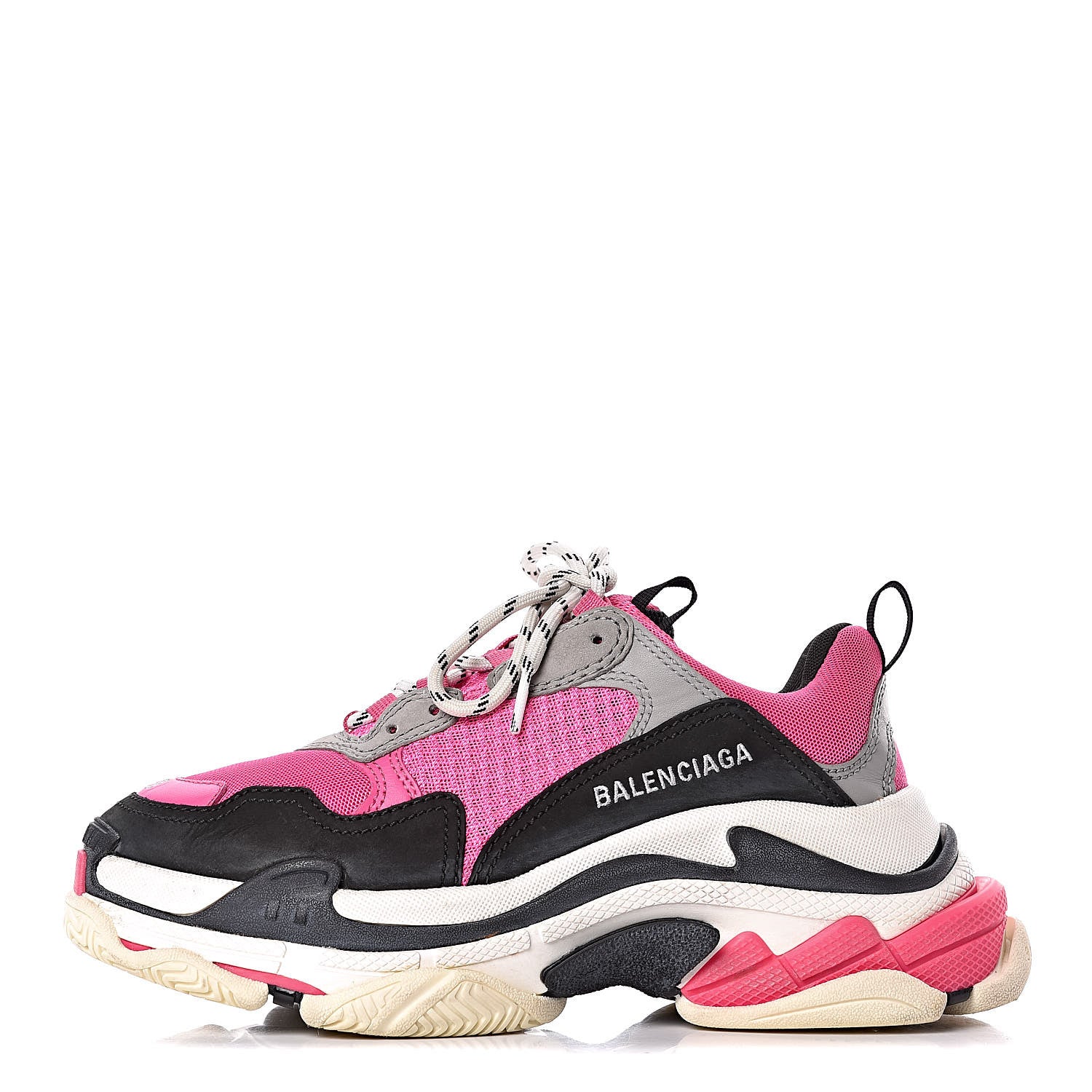 Balenciaga Fabric Mesh Womens Triple S Sneakers 38 Fluo Pink Grey White 1 of 10