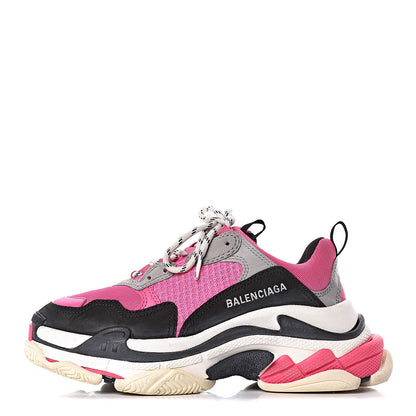 Balenciaga Fabric Mesh Womens Triple S Sneakers 38 Fluo Pink Grey White 1 of 10