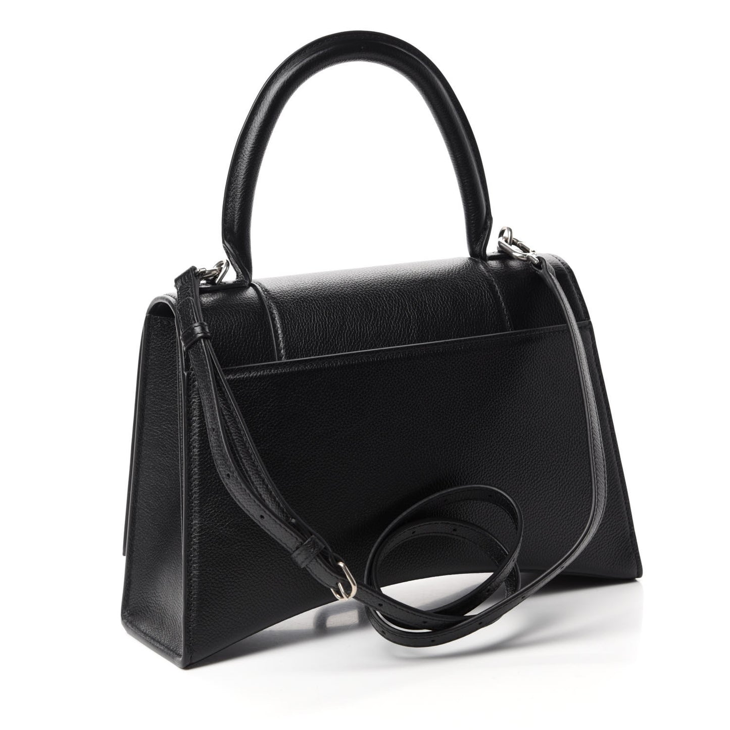 Grained Calfskin Medium Hourglass Top Handle Bag Black