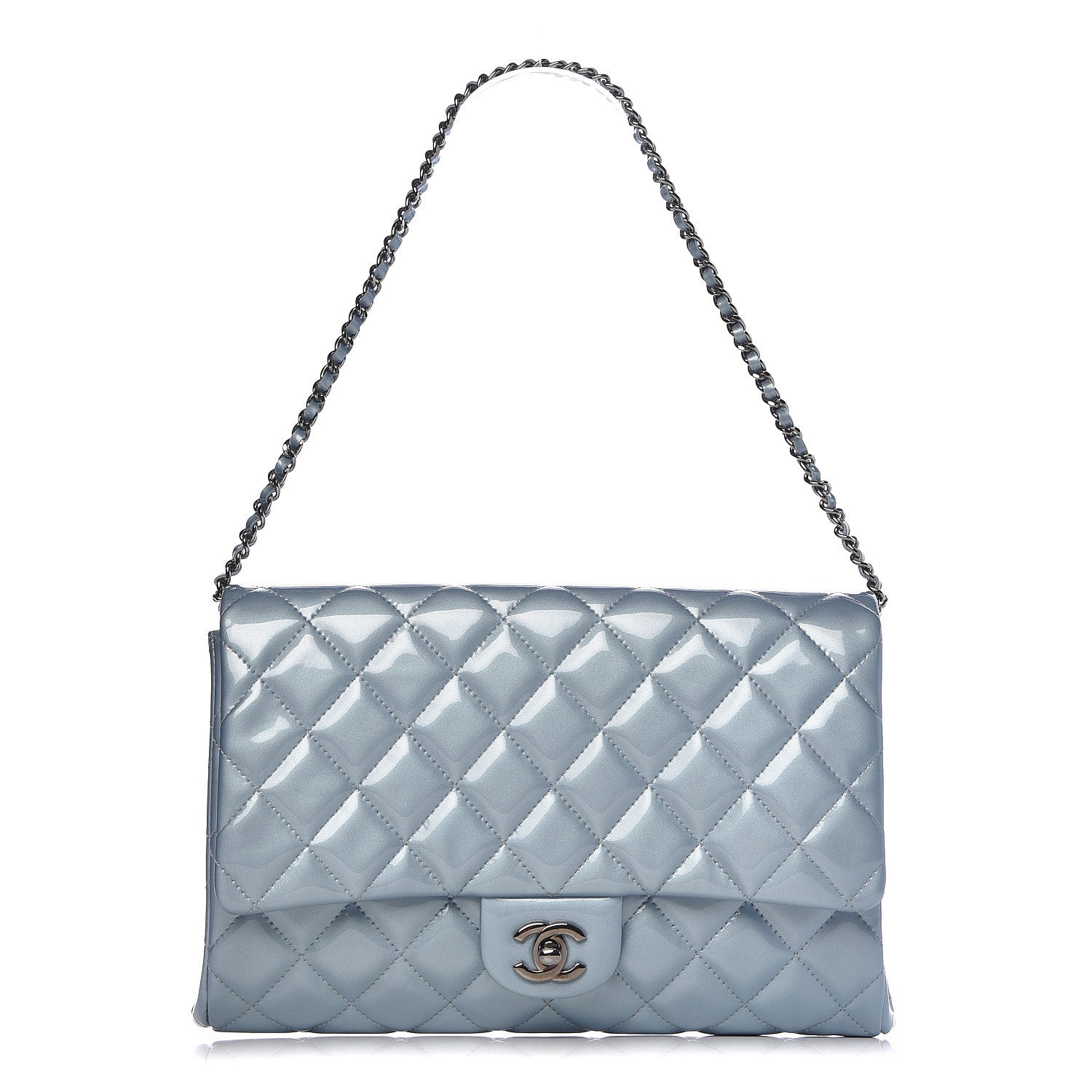 Chanel Patent Quilted Clutch with Chain Flap Light Blue 1 of 10