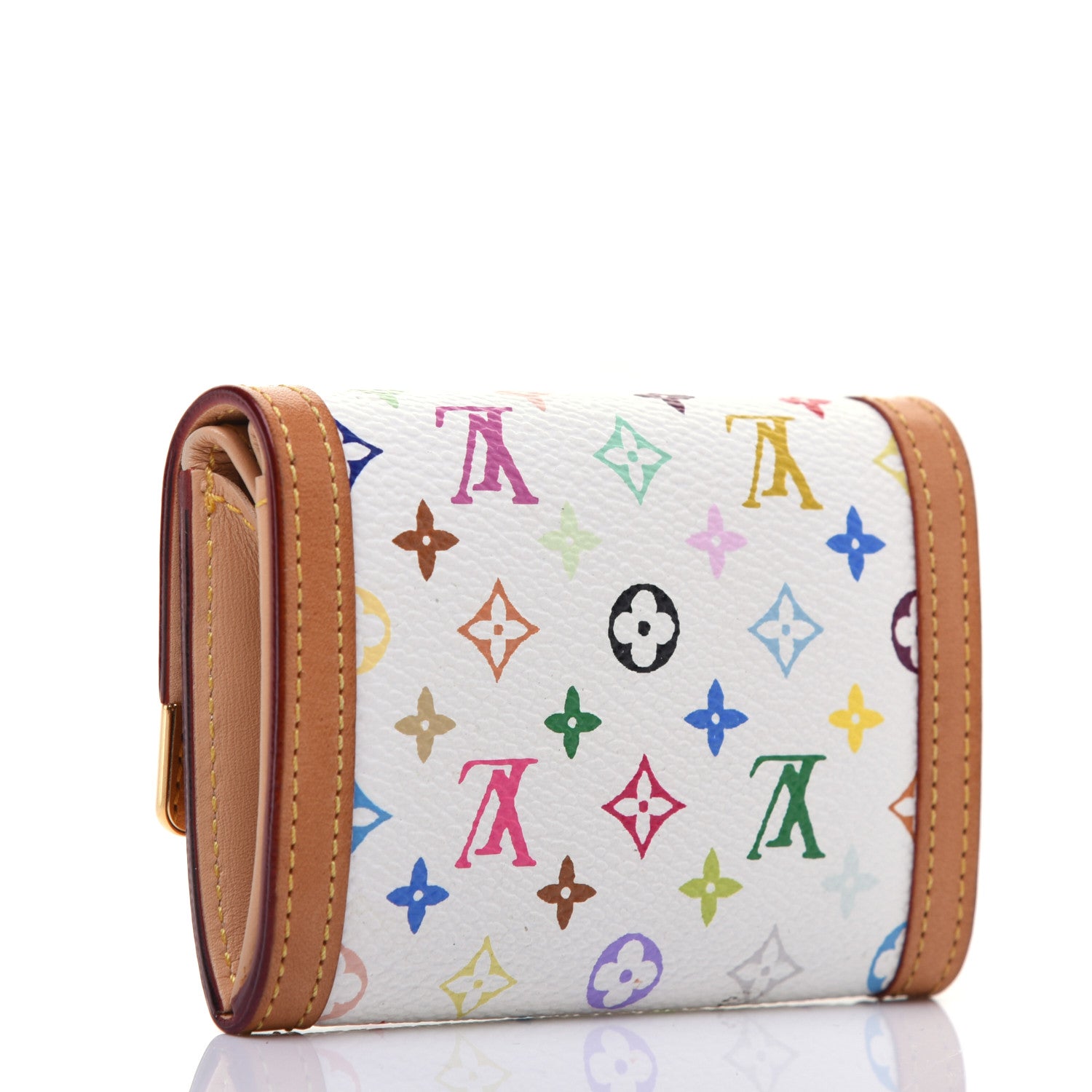 Louis Vuitton Monogram Multicolor Porte-Monnaie Plat Coin Purse White 3 of 17