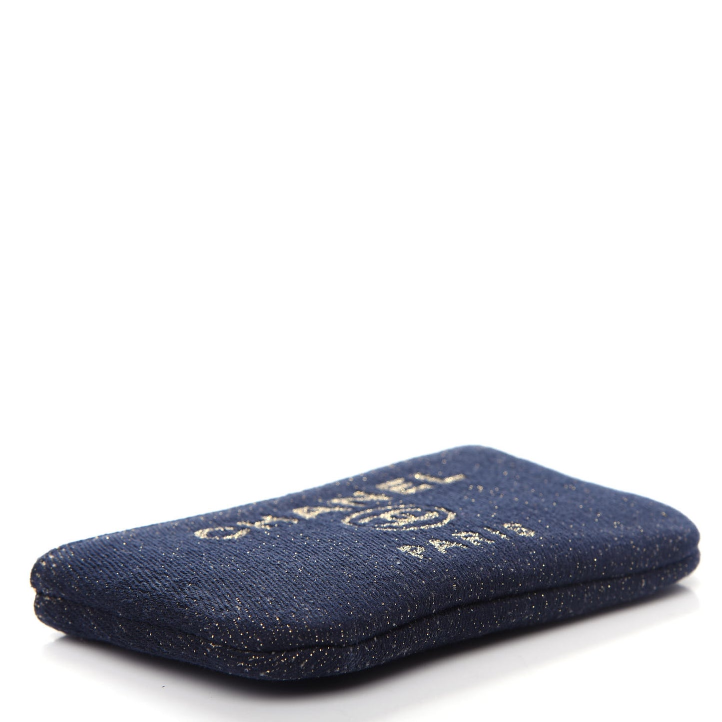 Lurex Canvas Deauville Cosmetic Pouch Navy Blue Gold