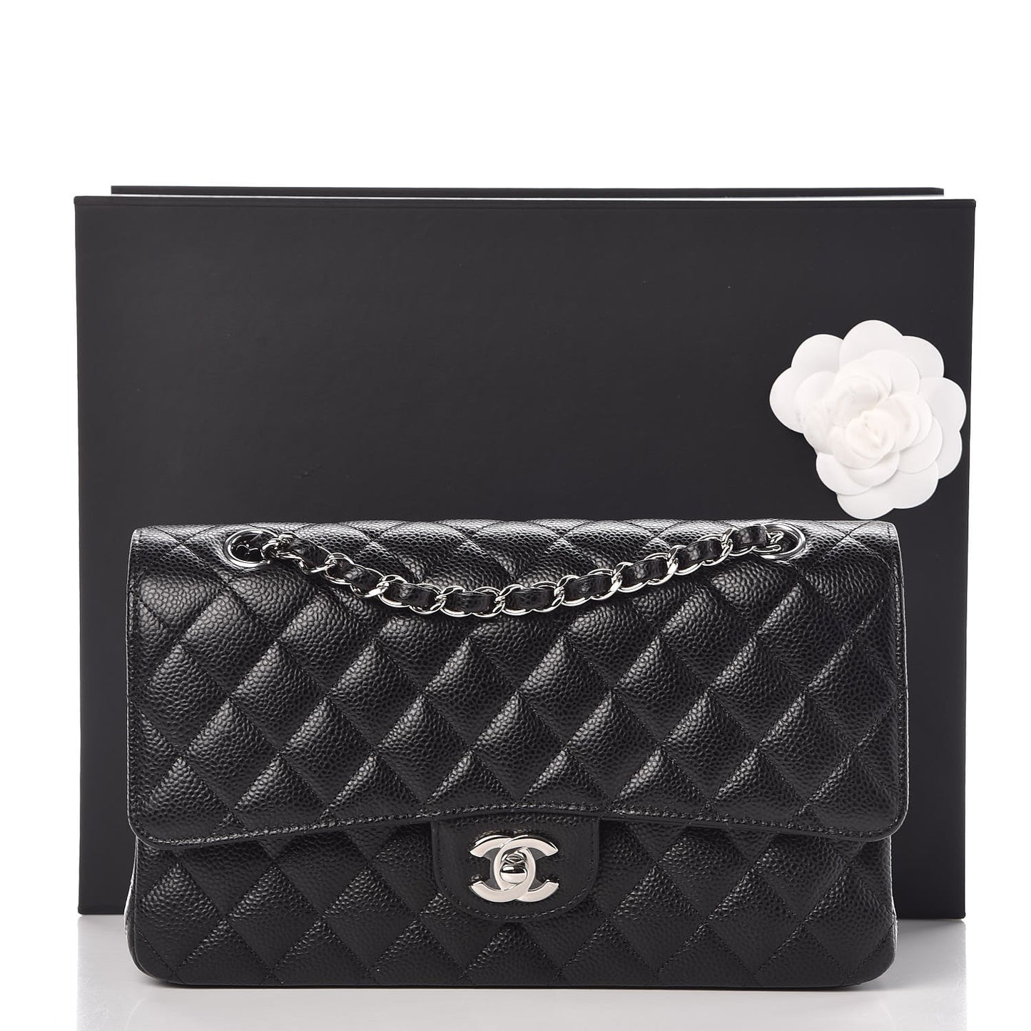 Caviar Quilted Medium Double Flap Black