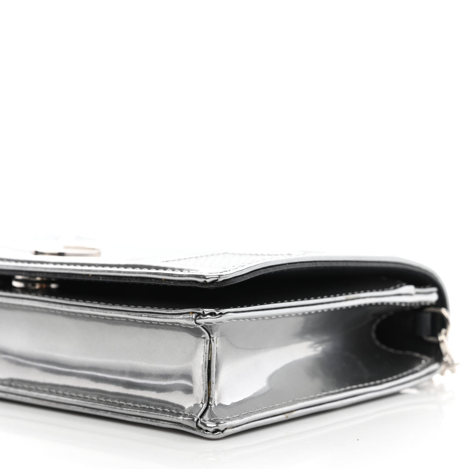 Christian Dior Metallic Patent Micro-Cannage Diorama Wallet on Chain Pouch Silver 9 of 12