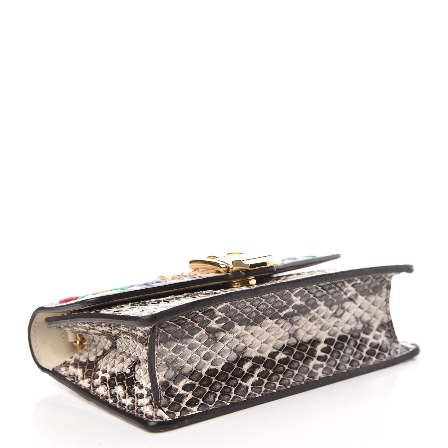 Snakeskin Floral Embroidered Super Mini Sylvie Chain Shoulder Bag