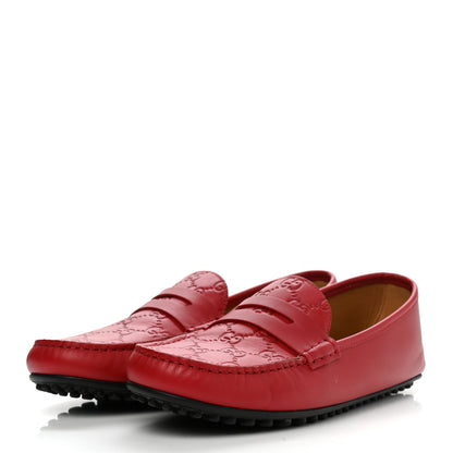 Gucci Guccissima Calfskin Mens Driver Loafers 6.5 Red 3 of 10