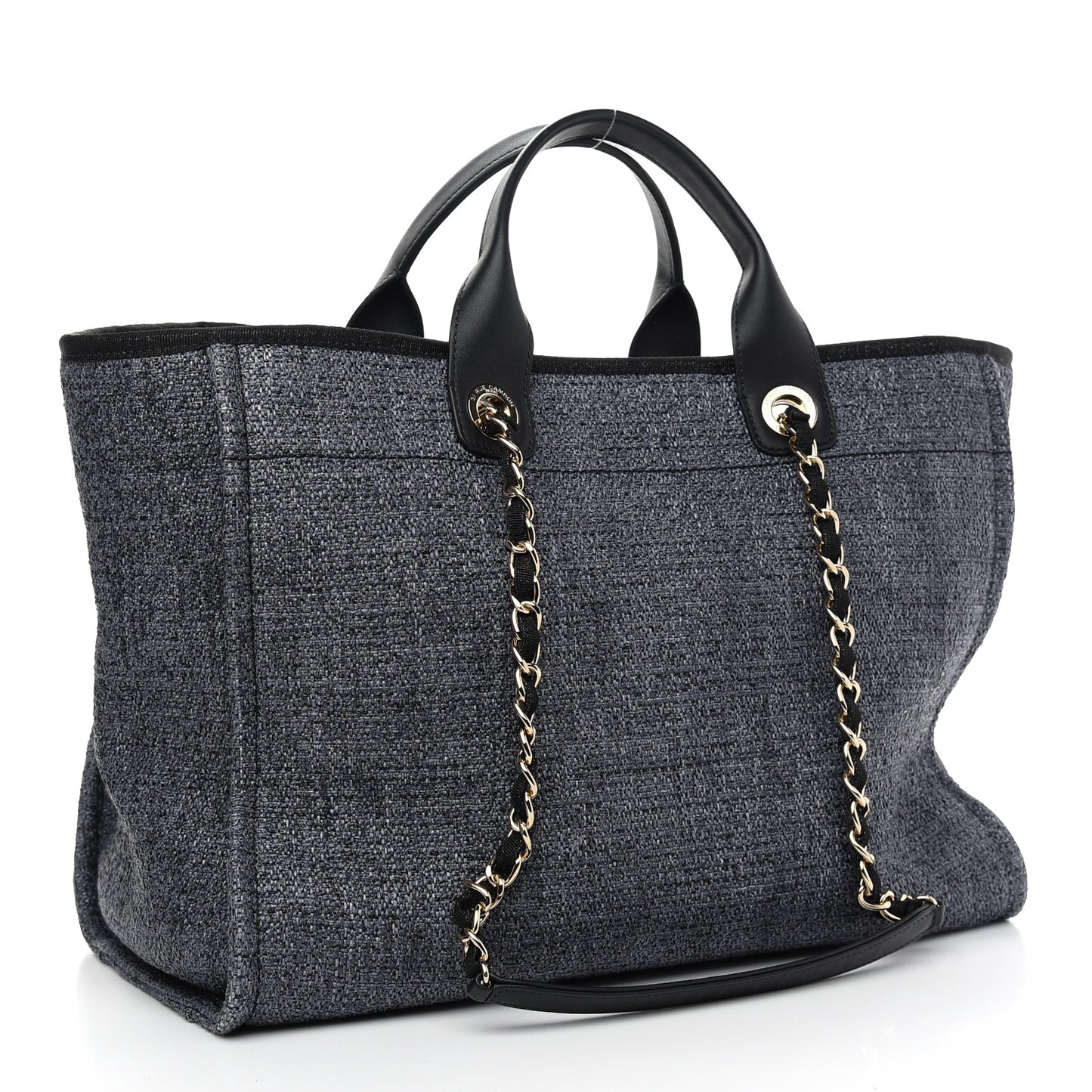 Woven Straw Raffia Large Deauville Tote Black