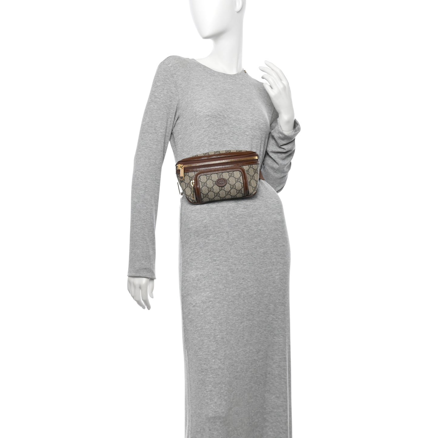 GG Supreme Monogram Textured Calfskin Retro Interlocking G Belt Bag Beige Ebony Brown Sugar
