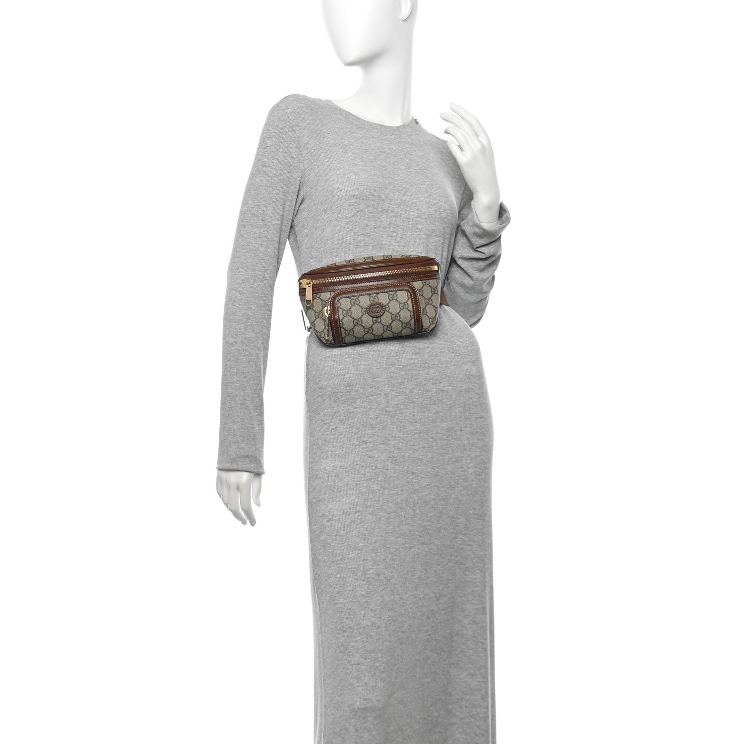 Gucci GG Supreme Monogram Textured Calfskin Retro Interlocking G Belt Bag Beige Ebony Brown Sugar 2 of 9
