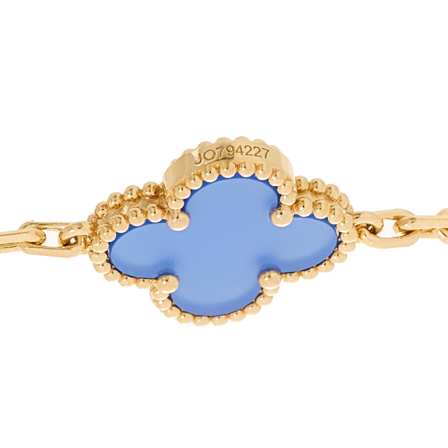 Van Cleef & Arpels 18K Yellow Gold Blue Agate 5 Motifs Vintage Alhambra Bracelet 4 of 4