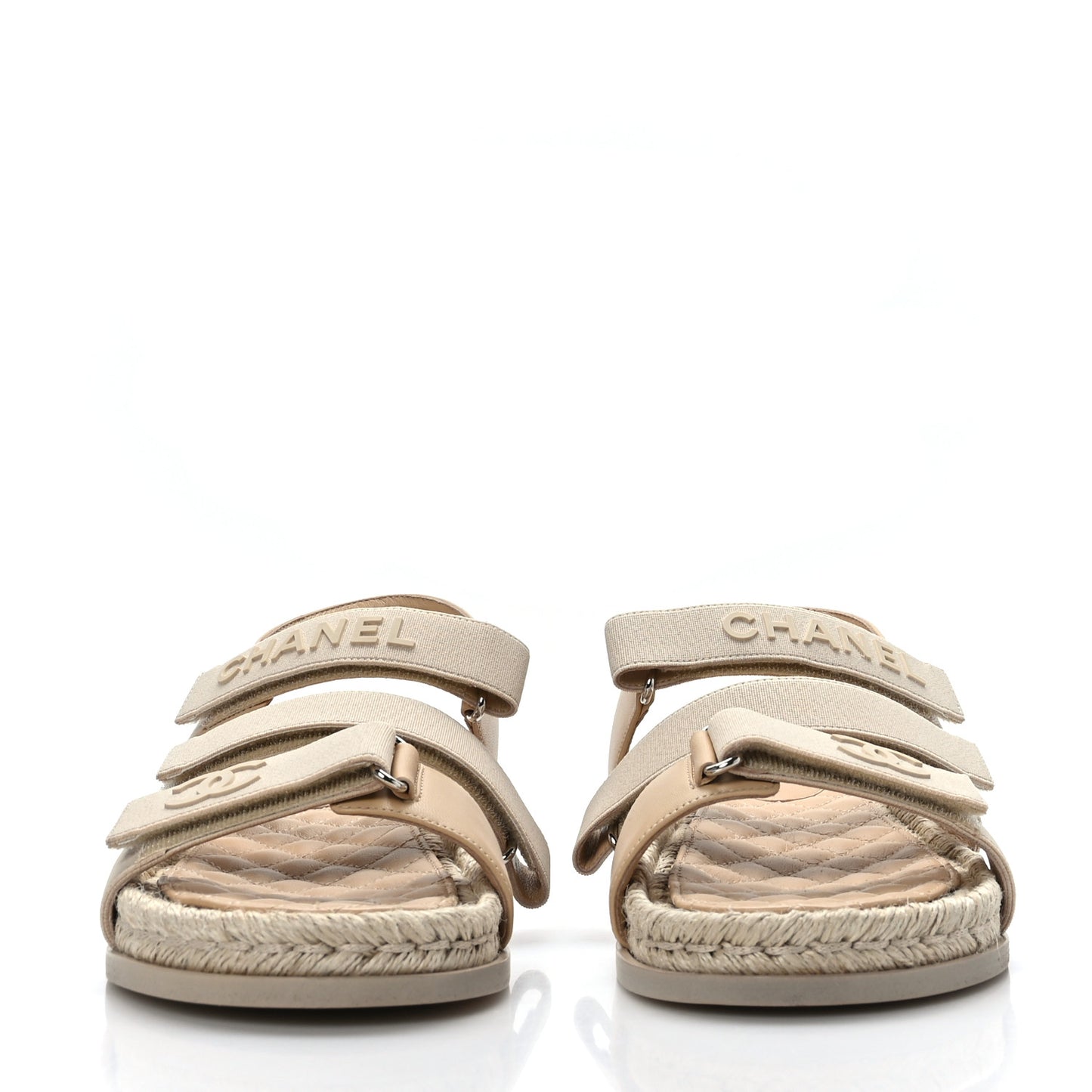Stretch Fabric Lambskin CC Flat Sandals 41 Beige
