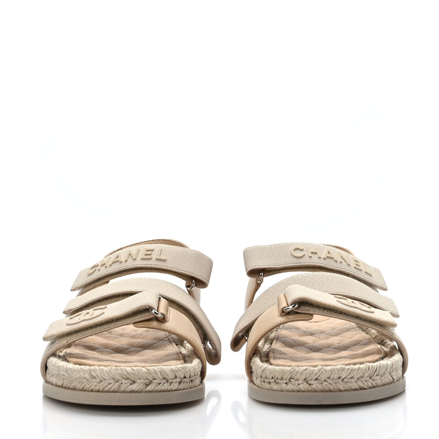 Chanel Stretch Fabric Lambskin CC Flat Sandals 41 Beige 2 of 8