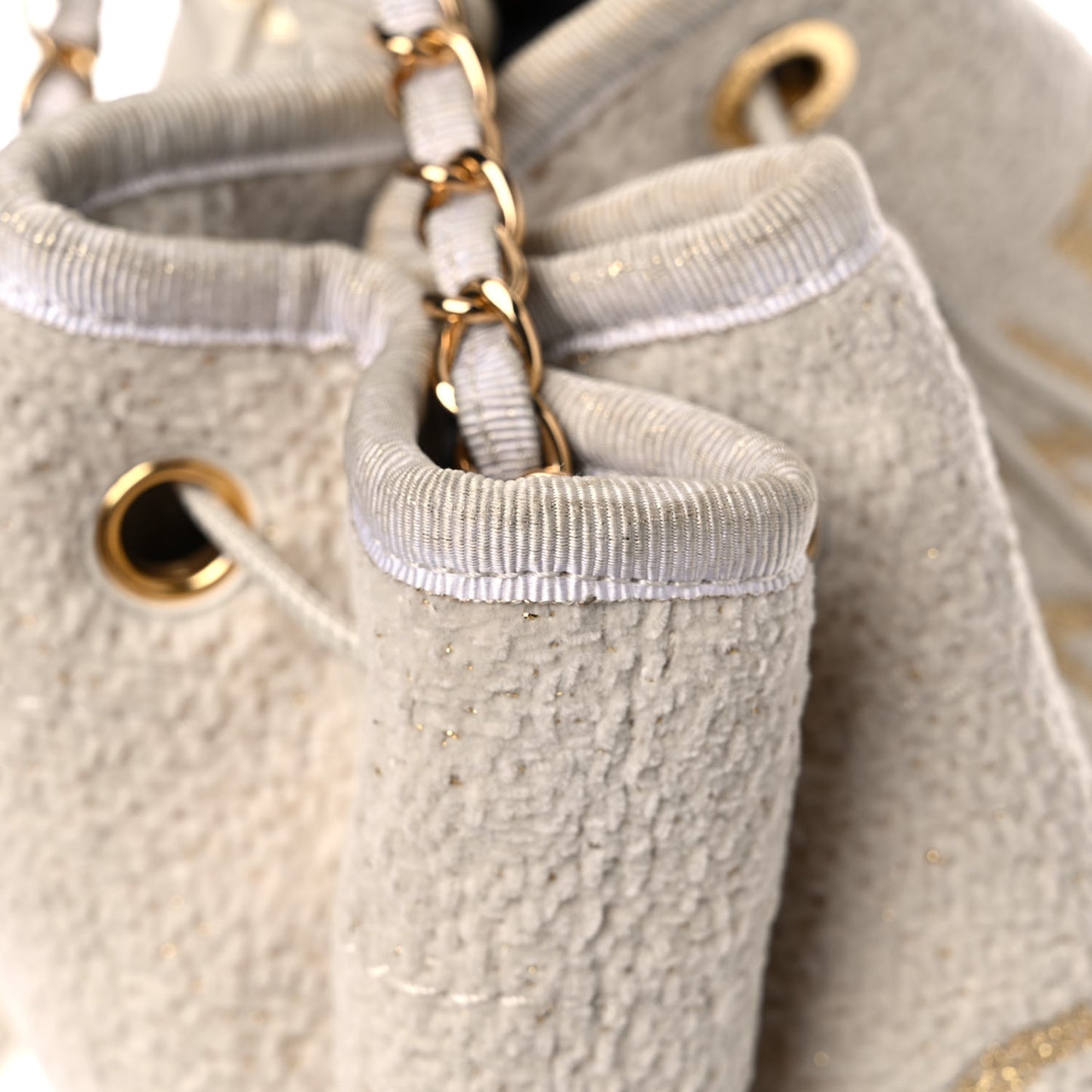 Lurex Boucle Deauville Drawstring Bag Ivory