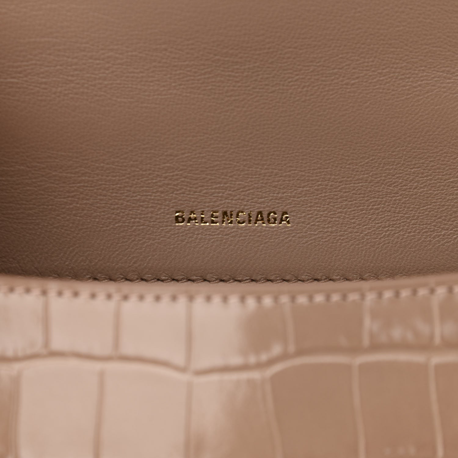 Balenciaga Shiny Calfskin Crocodile Embossed Small Hourglass Top Handle Bag Nude Beige 6 of 10