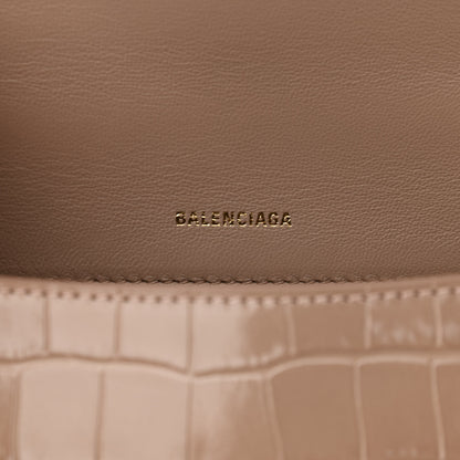 Balenciaga Shiny Calfskin Crocodile Embossed Small Hourglass Top Handle Bag Nude Beige 6 of 10