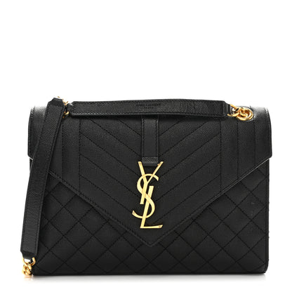Saint Laurent Grain De Poudre Textured Mixed Matelasse Triquilt Medium Monogram Satchel Black 1 of 11