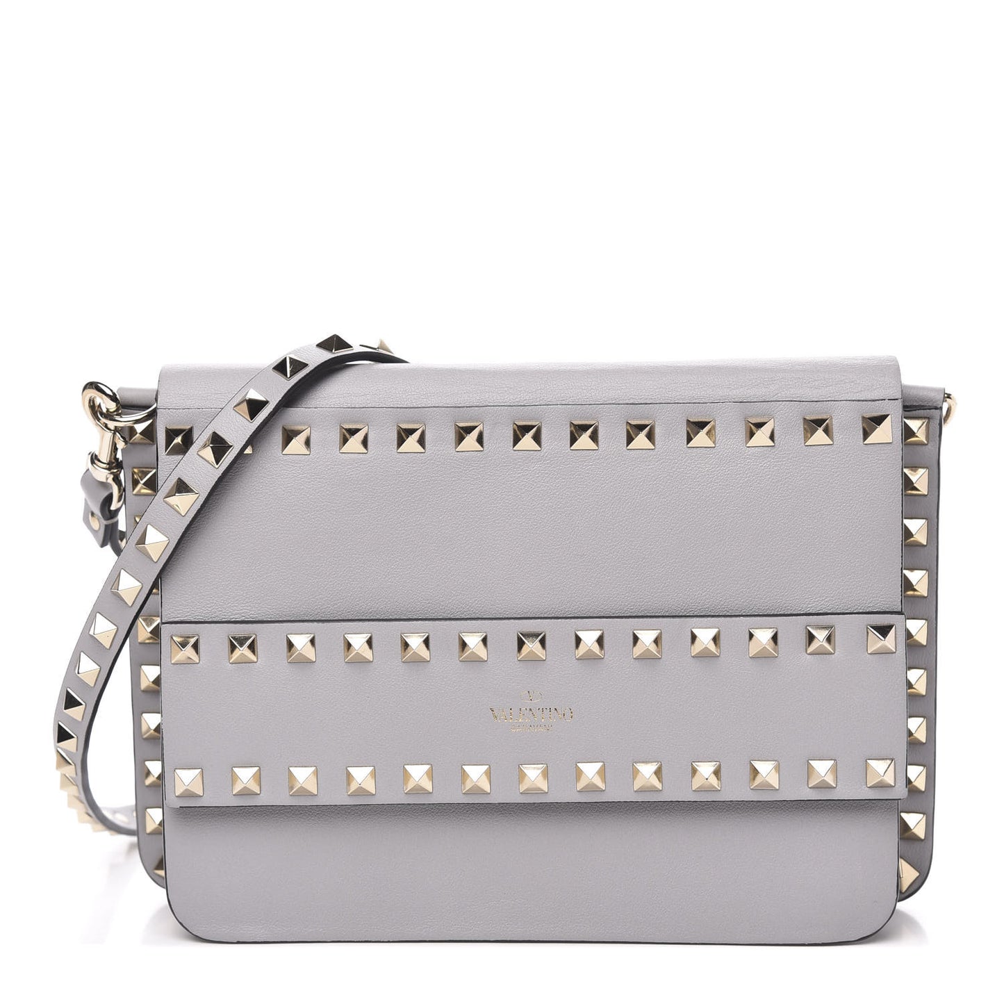 Vitello Rockstud Side Slip Crossbody Pastel Grey