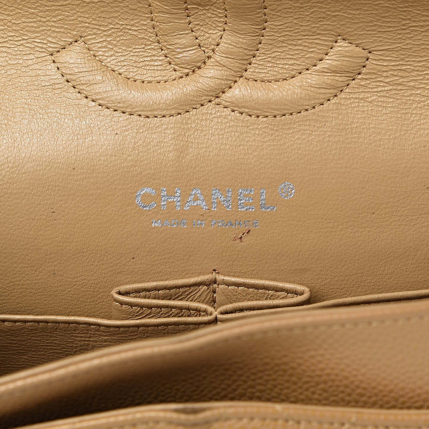 Caviar Quilted Medium Double Flap Beige