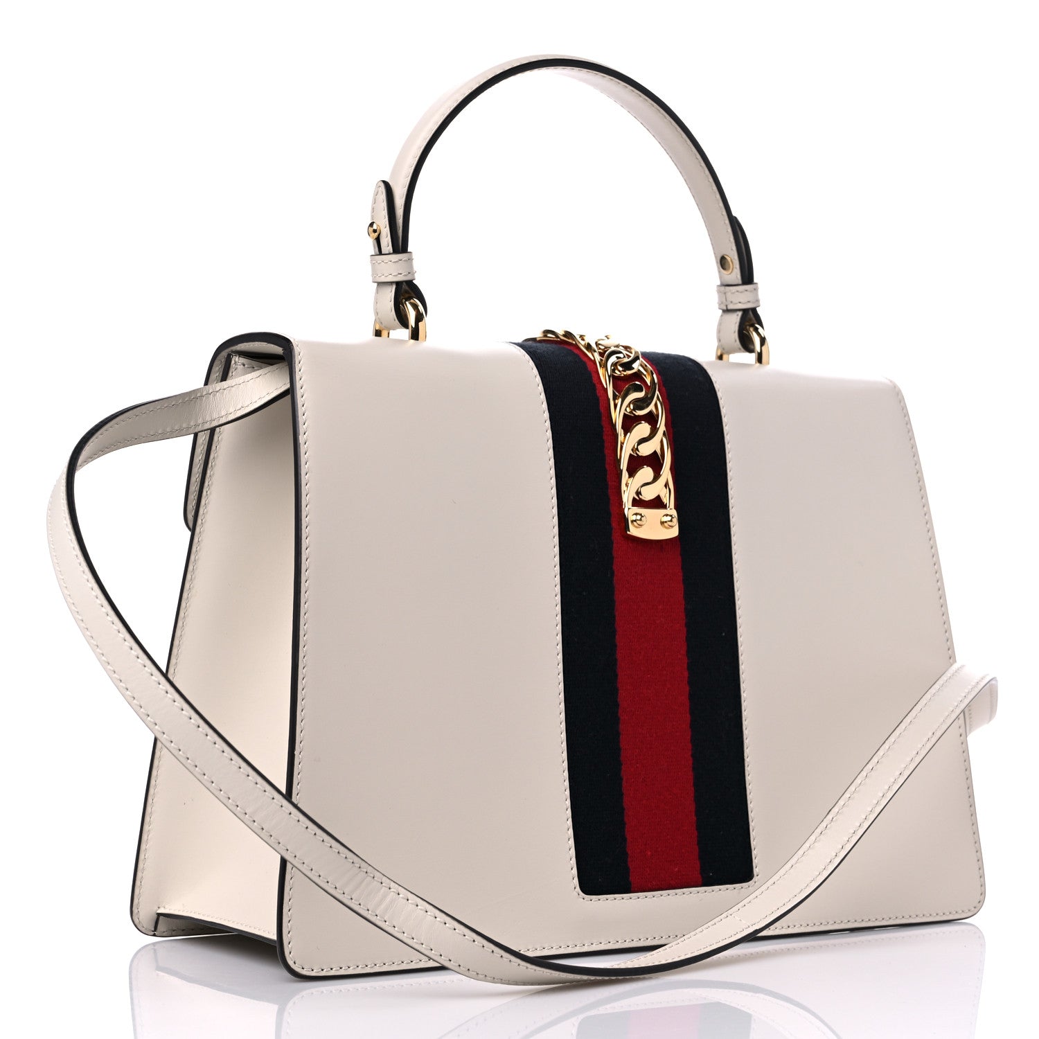 Gucci Calfskin Embroidered Medium Sylvie Top Handle Bag White 3 of 10