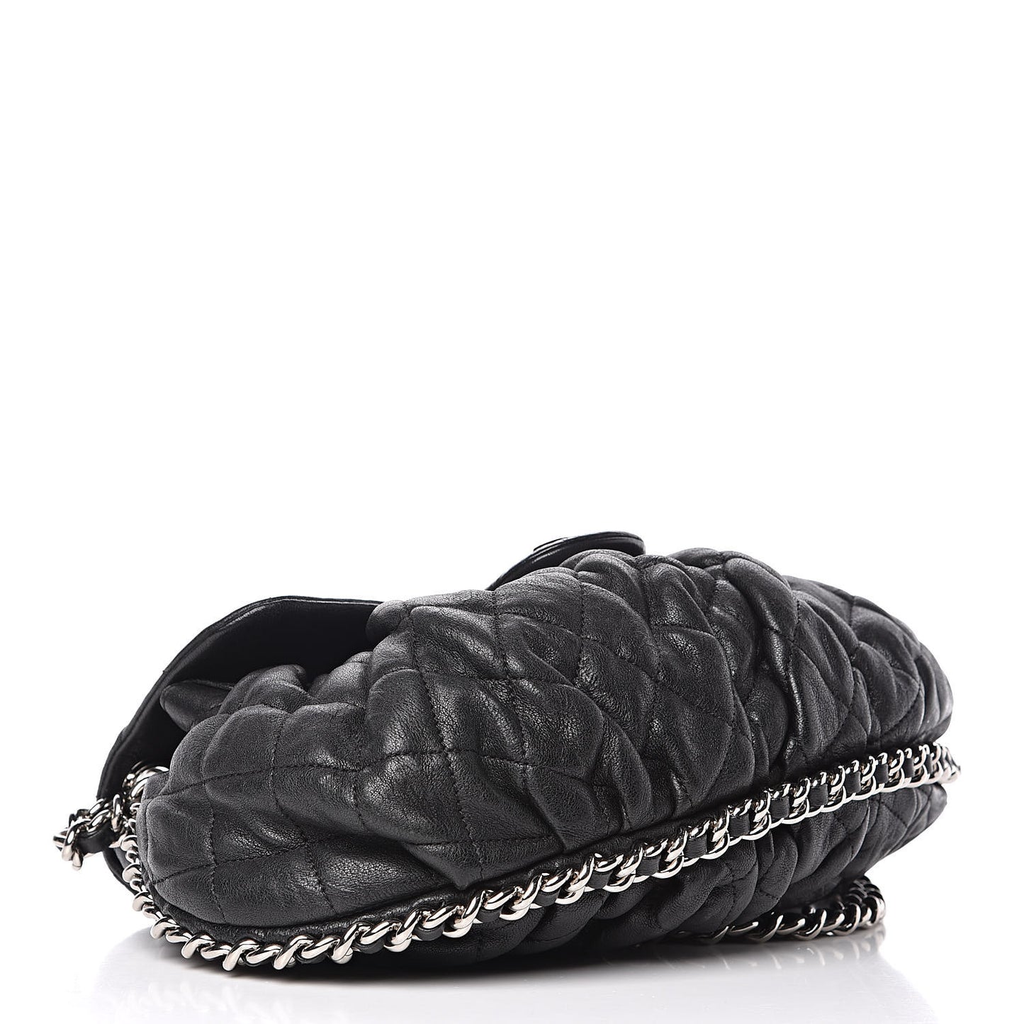 Washed Lambskin Quilted Medium Chain Around Messenger Black