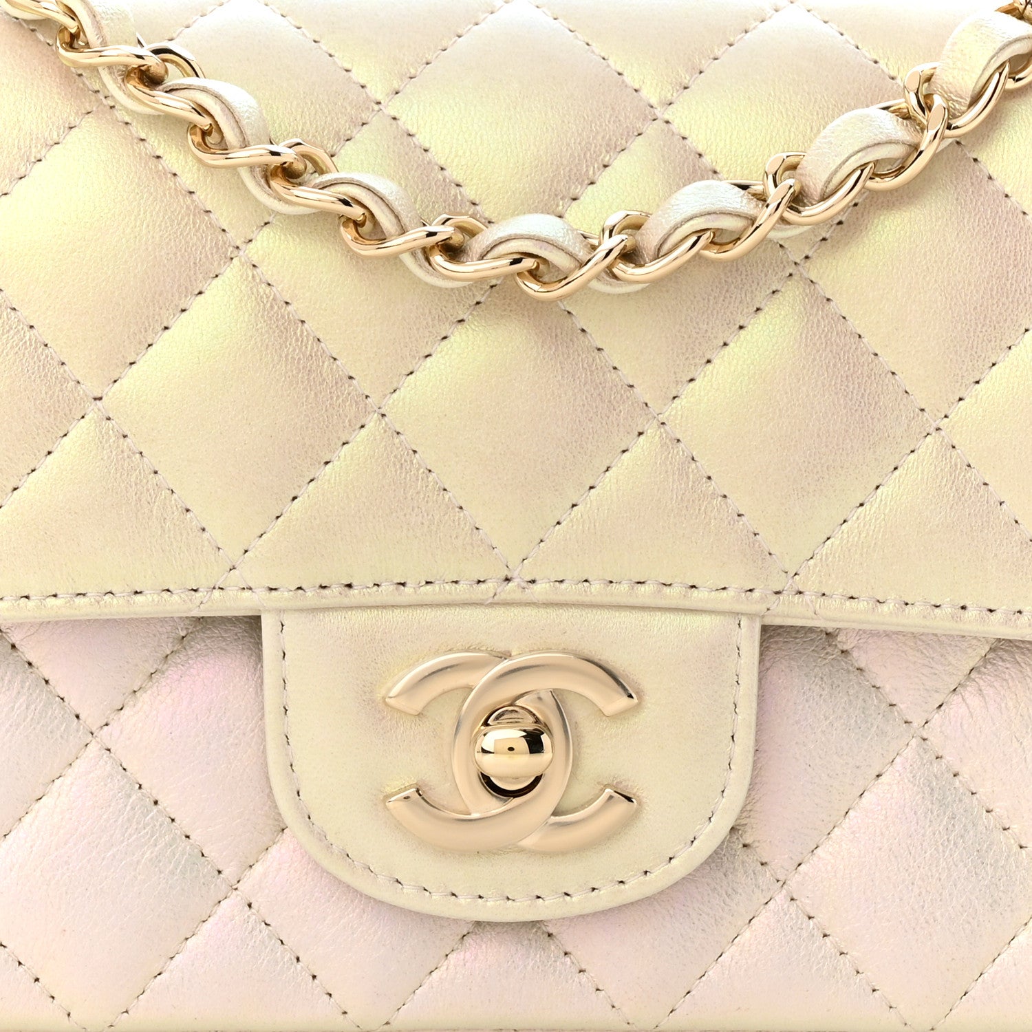 Chanel Iridescent Lambskin Quilted Mini Rectangular Flap Ivory 8 of 11