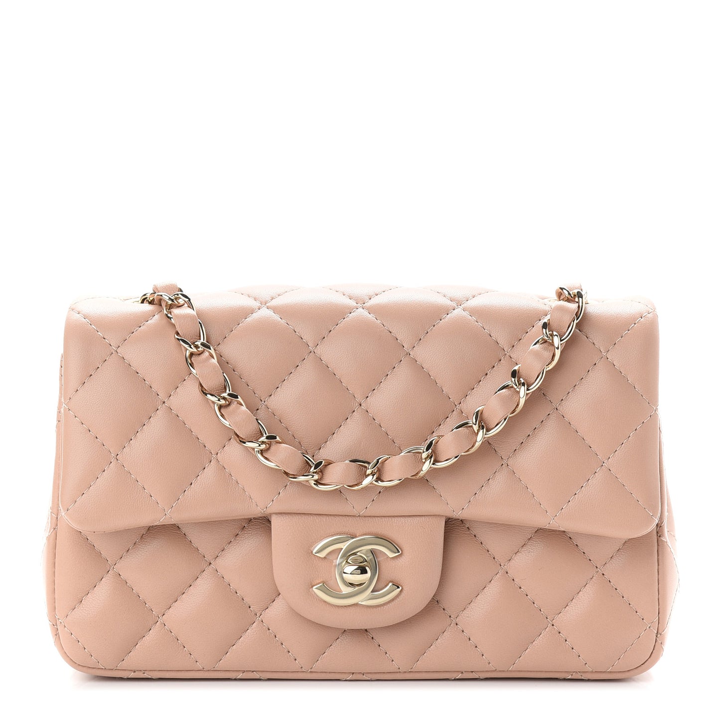 Lambskin Quilted Mini Rectangular Flap Beige