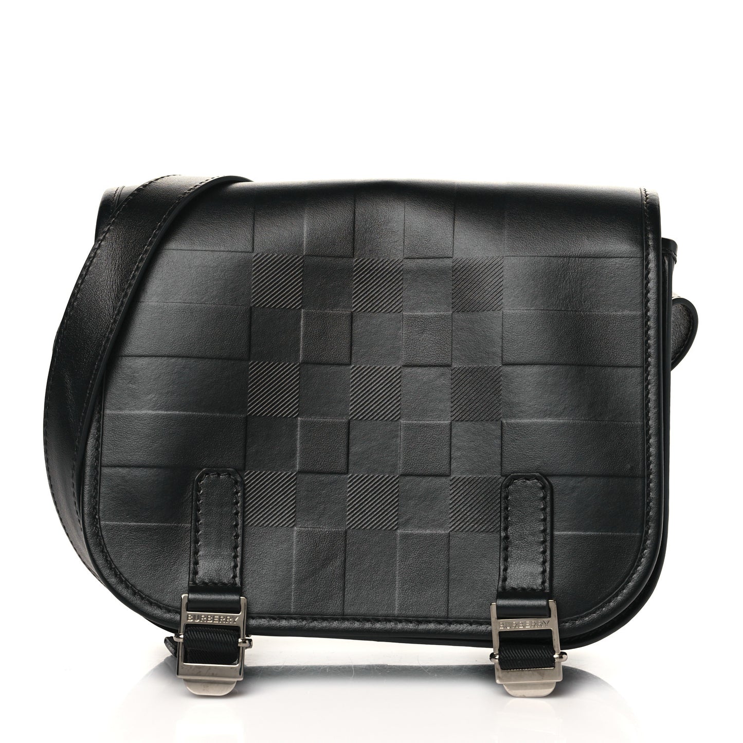 Calfskin Embossed Check Messenger Bag Black