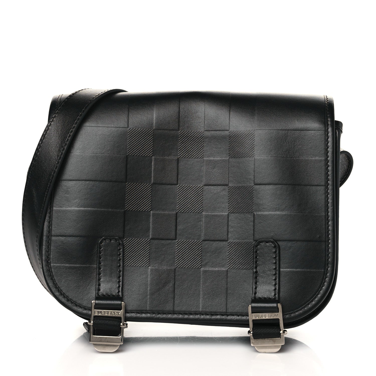 Burberry Calfskin Embossed Check Messenger Bag Black 1 of 9
