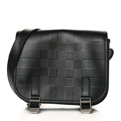 Burberry Calfskin Embossed Check Messenger Bag Black 1 of 9