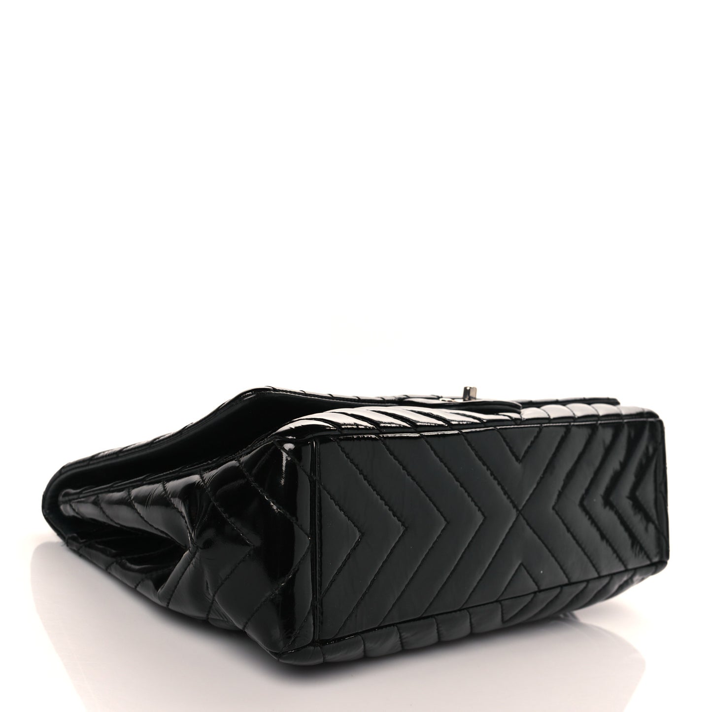 Patent Chevron Quilted Maxi Single Flap Black