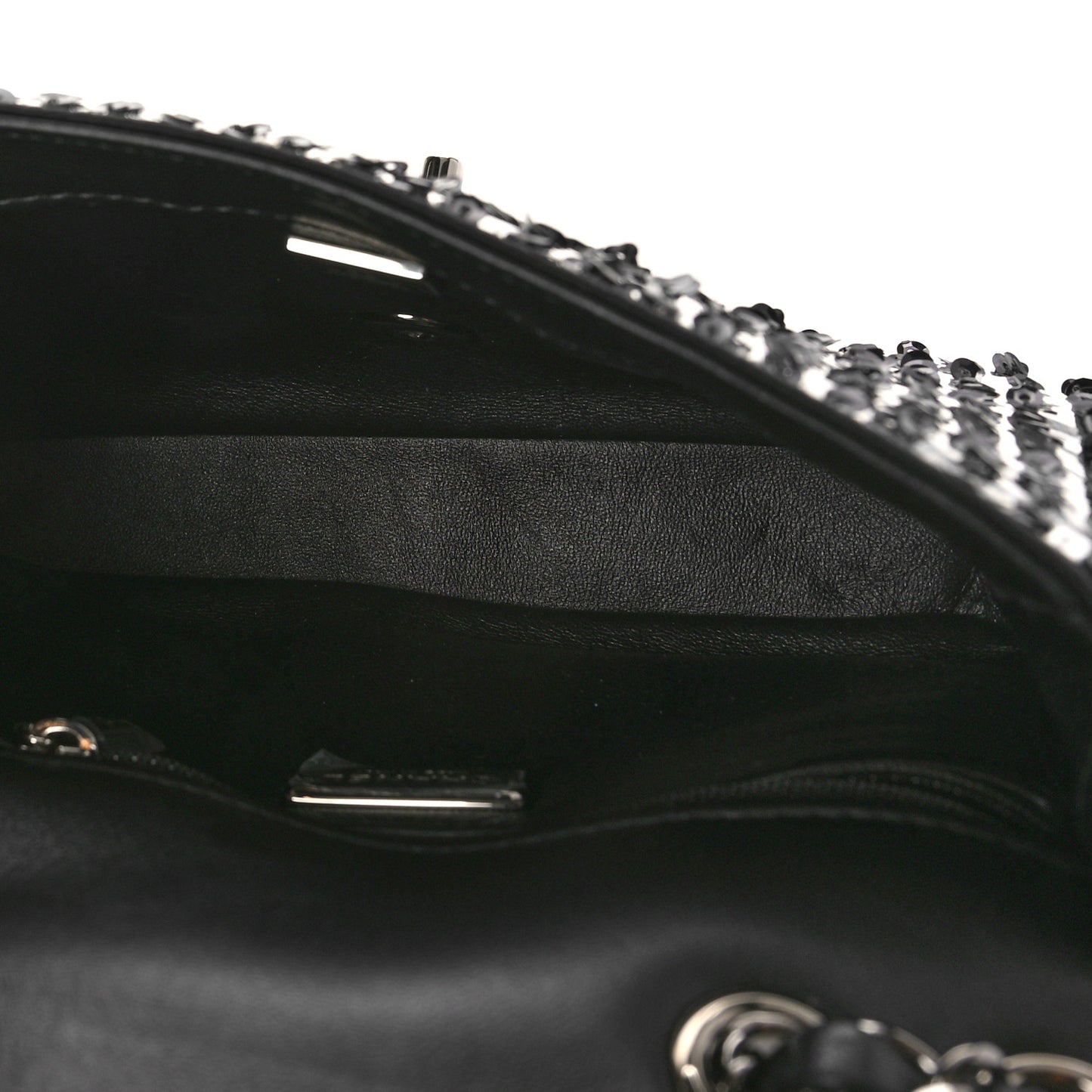 Sequin Lambskin Small Flap Black Silver