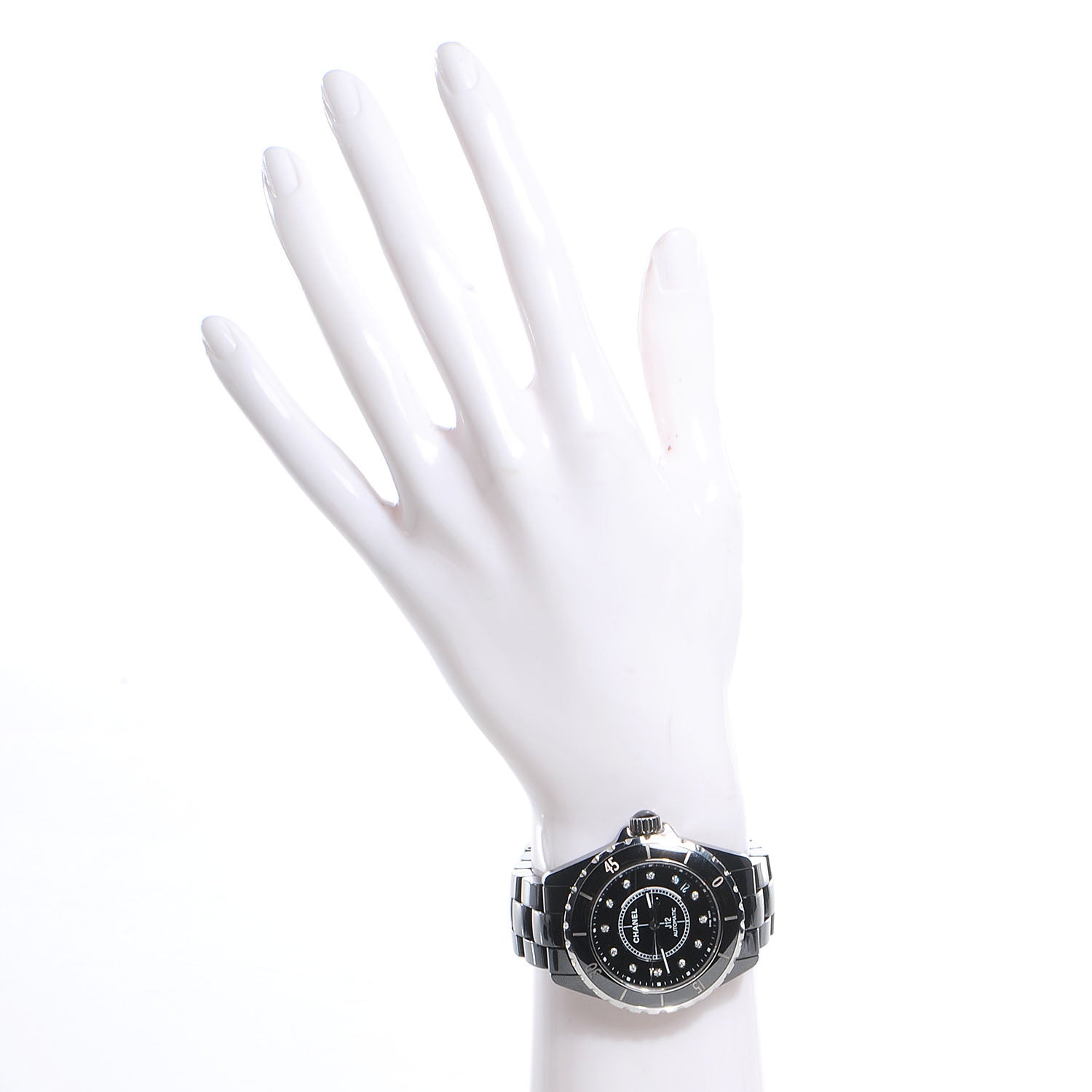 Chanel Stainless Steel Ceramic Diamond 38mm J12 Automatic Watch Black 2 of 7