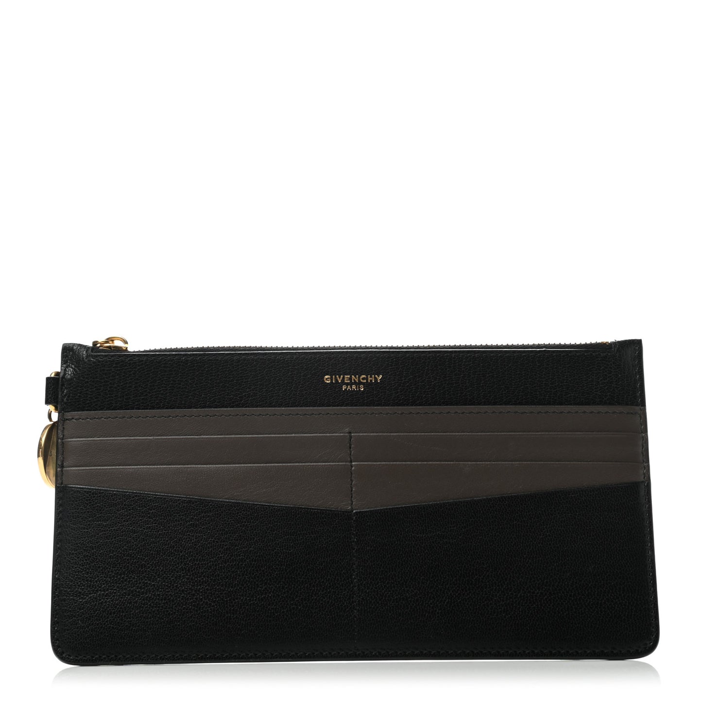 Calfskin GV3 Wristlet Zip Card Holder Black Grey