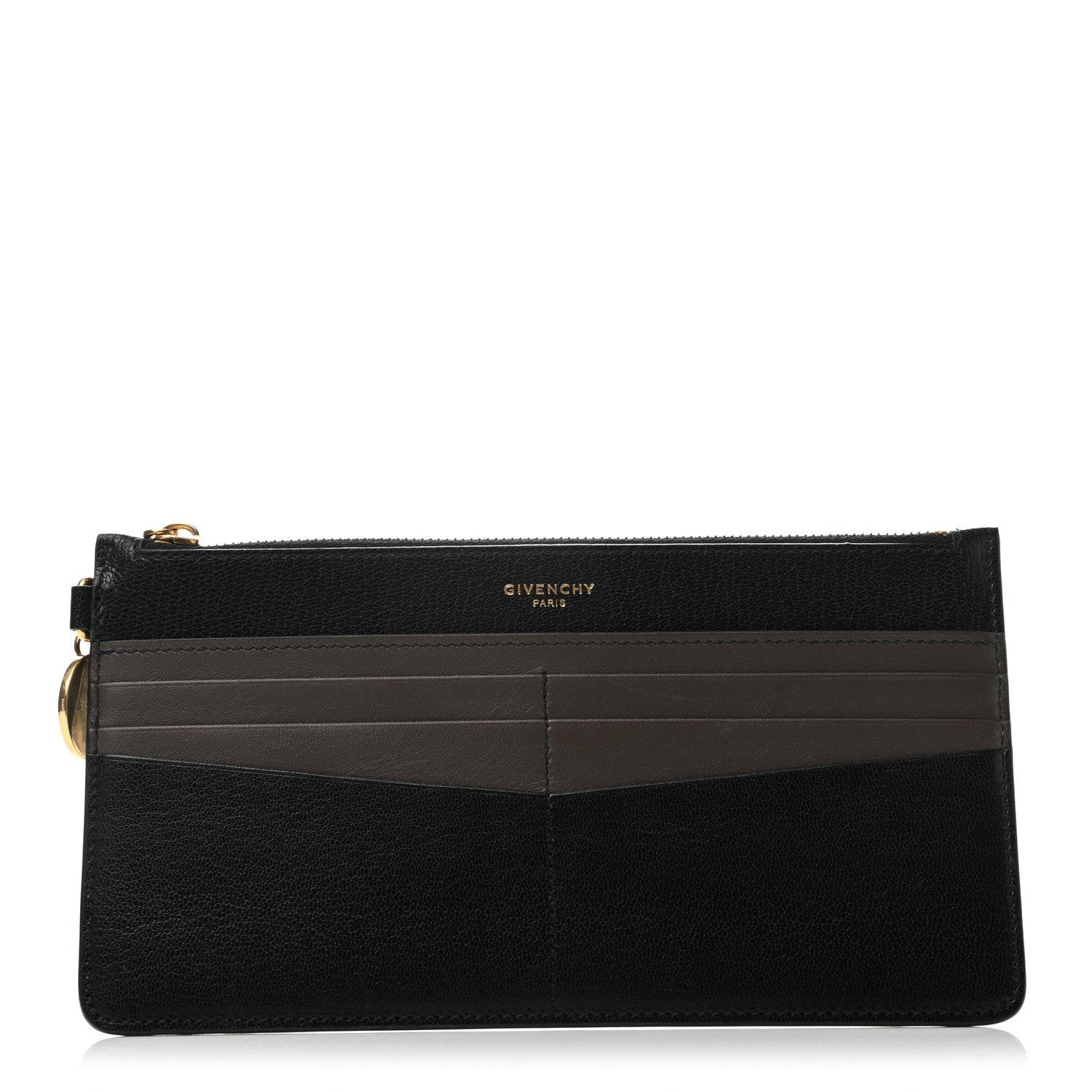 Givenchy Calfskin GV3 Wristlet Zip Card Holder Black Grey 1 of 7
