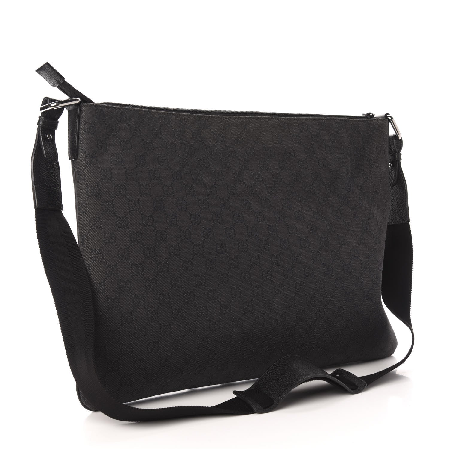 Gucci Denim Monogram Flat Messenger Bag Black 3 of 11