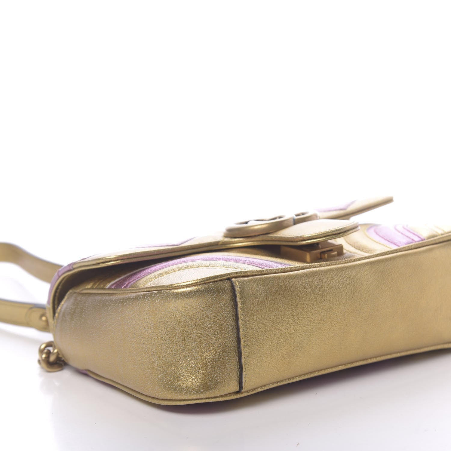 Gucci Metallic Calfskin Matelasse Mini GG Marmont Shoulder Bag Gold Pink 9 of 13